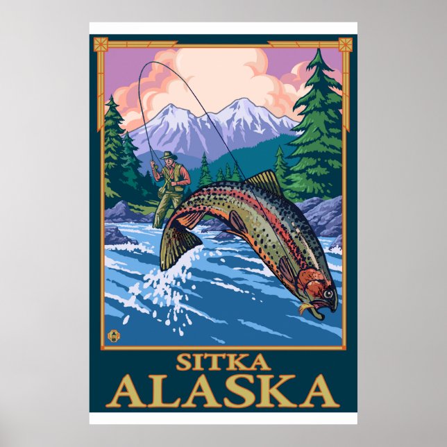 Flygfiske Scene - Sitka, Alaska Poster (Framsidan)