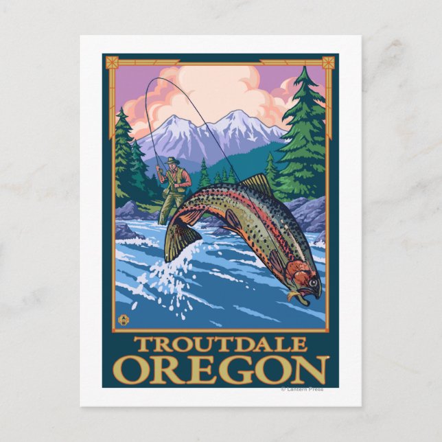 Flygfiske Scene - Troutdale, Oregon Vykort (Framsida)