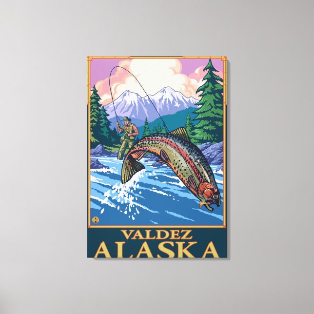Flygfiske Scene - Valdez, Alaska Canvastryck (Framsida)