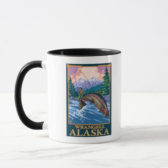 Flygfiske Scene - Wrangell, Alaska Mugg (Vänster)