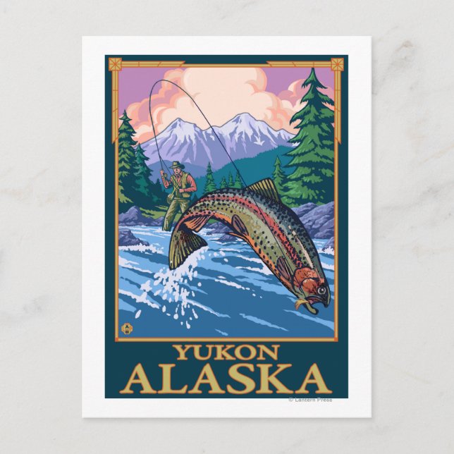 Flygfiske Scene - Yukon, Alaska Vykort (Framsida)