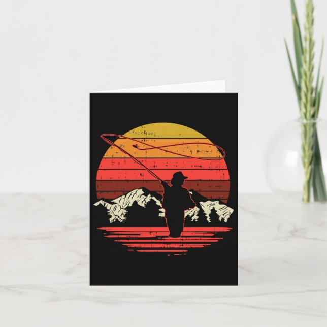 Flygfiske Sunset Retro Trout Angling Fisherman A Kort (Framsida)