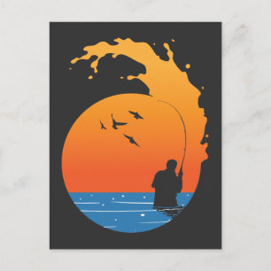 Flygfiske Vintage Sunset Fisherman Fish Passion Vykort