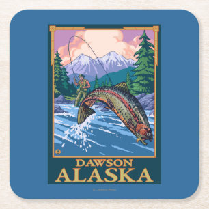 Flygfiskeplats - Dawson, Alaska Underlägg Papper Kvadrat