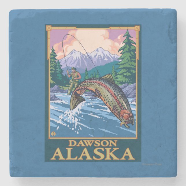 Flygfiskeplats - Dawson, Alaska Underlägg Sten (Framsidan)
