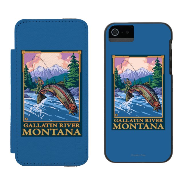 Flygfiskeplats - Gallatinflod, Montana Incipio iPhone Wallet Skal (Sida vid Sida)