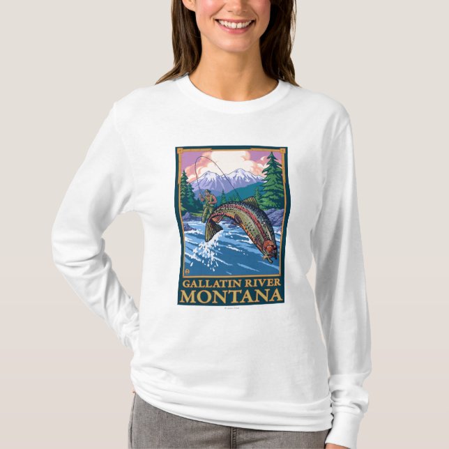 Flygfiskeplats - Gallatinflod, Montana T Shirt (Framsida)
