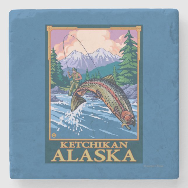 Flygfiskeplats - Ketchikan, Alaska Underlägg Sten (Framsidan)