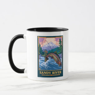 Flygfiskeplats - sandig flod, Oregon Mugg
