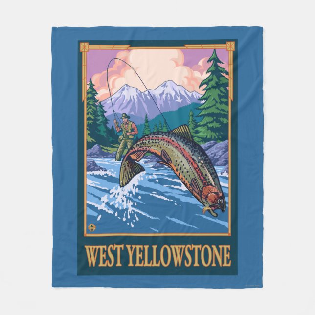 Flygfiskeplats - västra Yellowstone Fleecefilt (Framsidan)