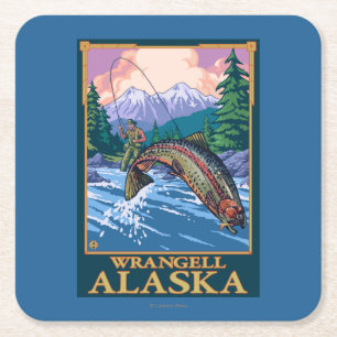 Flygfiskeplats - Wrangell, Alaska Underlägg Papper Kvadrat
