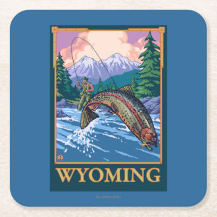 Flygfiskeplats - Wyoming Underlägg Papper Kvadrat