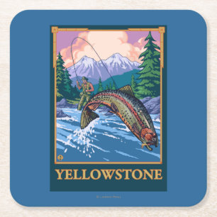 Flygfiskeplats - Yellowstone nationalpark Underlägg Papper Kvadrat