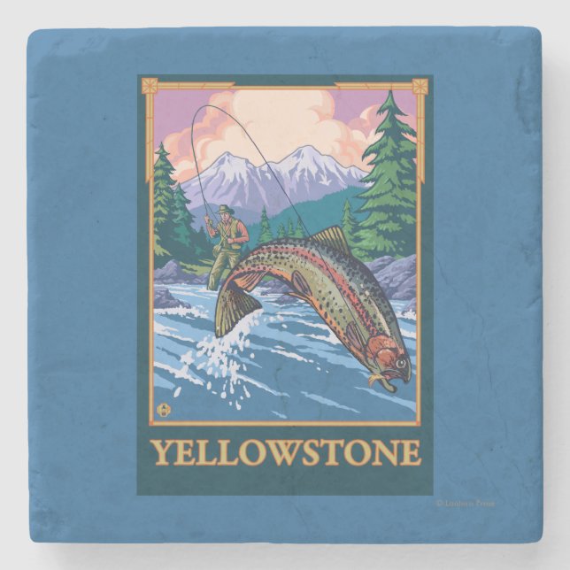 Flygfiskeplats - Yellowstone nationalpark Underlägg Sten (Framsidan)