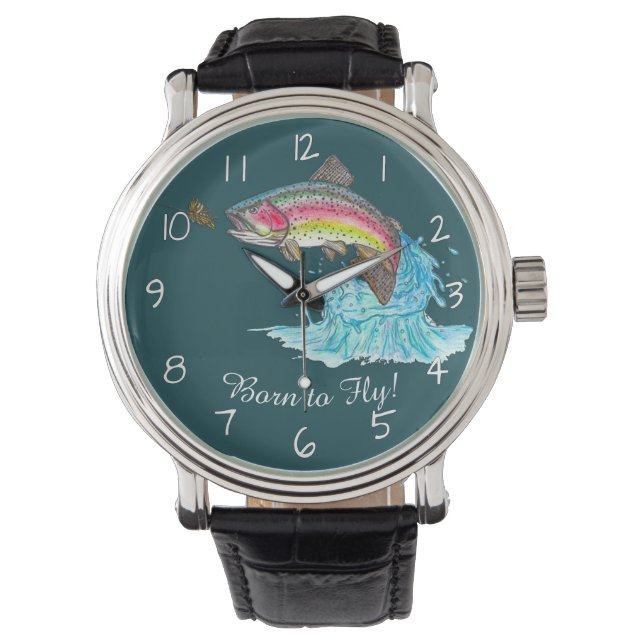 Flygfisket Born till Fly Jumping Rainbow Trout Armbandsur (Framsida)