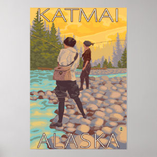 Flygfisket Kvinnor - Katmai, Alaska Poster