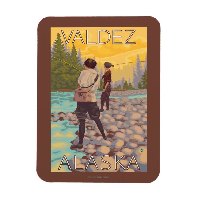 Flygfisket Kvinnor - Valdez, Alaska Magnet (Vertikal)