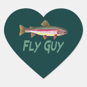 Flygfisket Rainbow Trout Hjärtformat Klistermärke