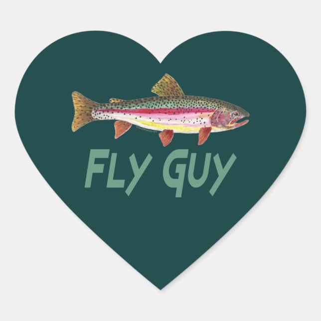 Flygfisket Rainbow Trout Hjärtformat Klistermärke (Framsida)