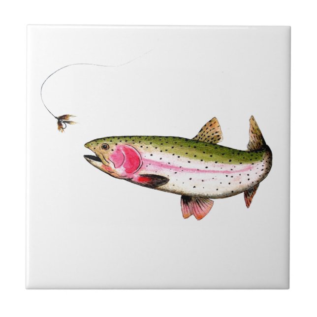 Flygfisket Rainbow Trout Kakelplatta (Framsidan)