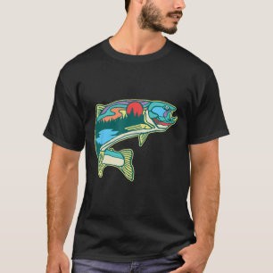 Flygfisket Retr för Vintage av naturtroutillustrat T Shirt