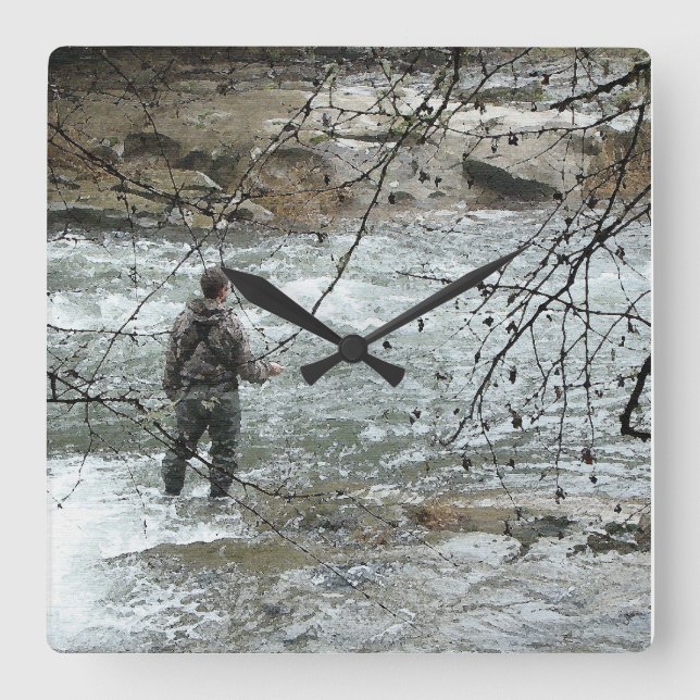 Flygfisket Steelhead Trout Fyrkantig Klocka (Framsida)