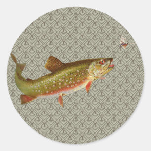 Flygfisket vintage regnbåge Trout Runt Klistermärke