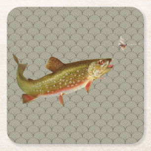 Flygfisket vintage regnbåge Trout Underlägg Papper Kvadrat