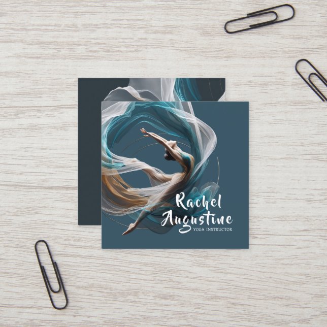 Flygflygande Luft Yoga Instructor Pilates Fitness Fyrkantigt Visitkort (Fram/Back In Situ)