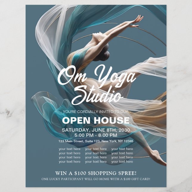 Flygflygande Luft Yoga Instructor Pilates Fitness Reklamblad (Framsidan)