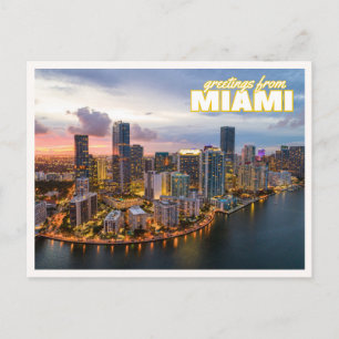 Flygfoto över Downtown Miami i Florida med retrokä Vykort
