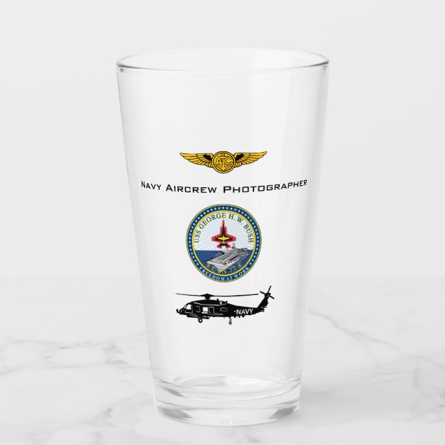 Flygfotoskrivare USS G.H. Bush med helo  Glaskopp (Framsida)