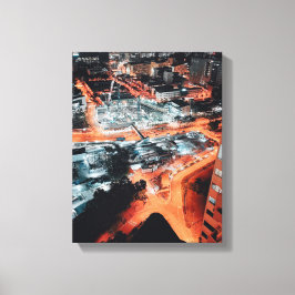 Flygfotot av staden byggnad under natt canvastryck
