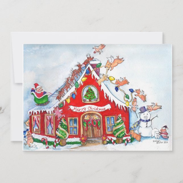 Flyggrisar dekorerar för julinbjudningar inbjudningar (Framsida)