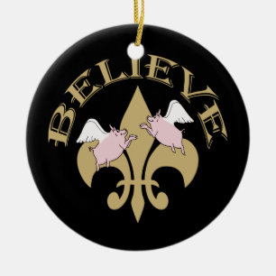 Flyggrisar tror svart Guld Fleur de Lis Julgransprydnad Keramik