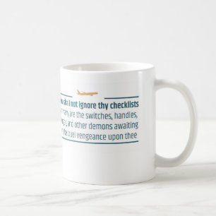 Flyghumorn ignorerar inte kontrollistor kaffemugg