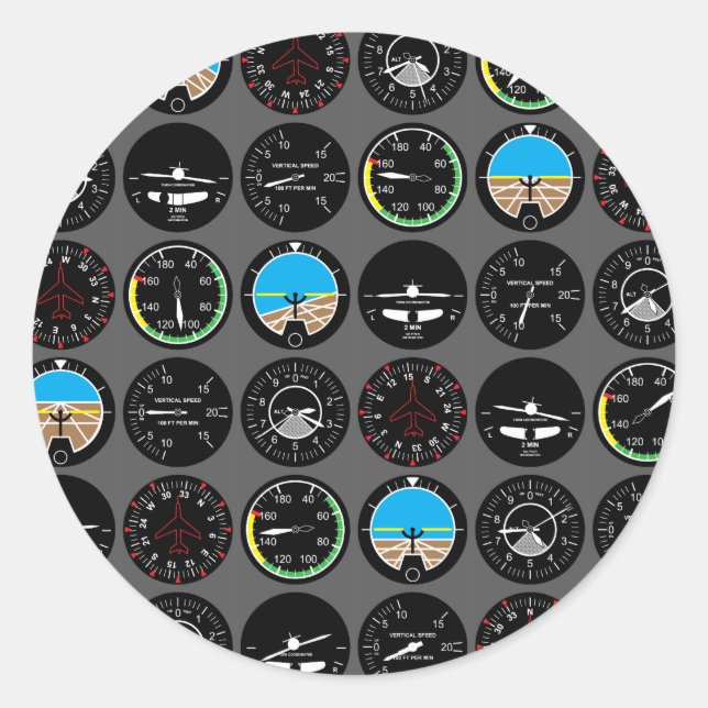 Flyginstrument Runt Klistermärke (Framsida)