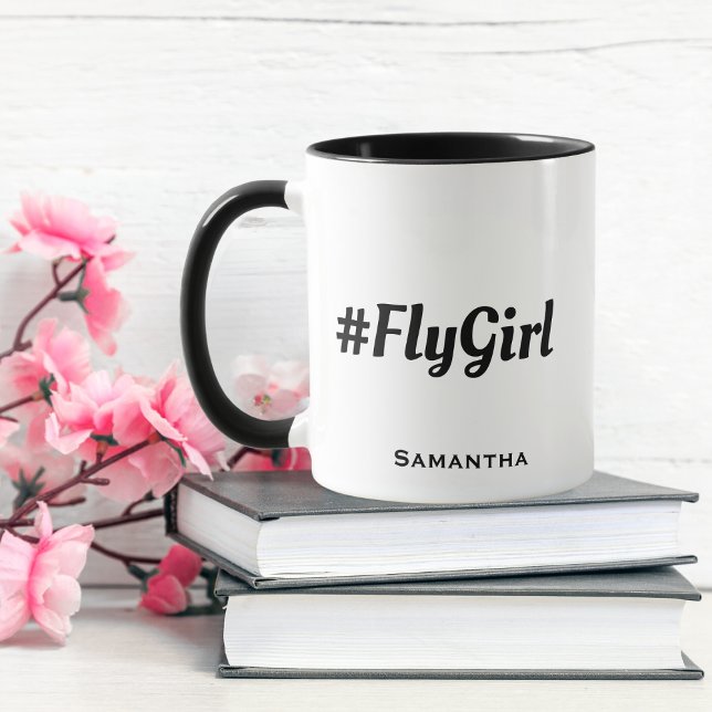 #FlyGirl Typography, Simple,Modern Anpassningsbar Mugg (Skapare uppladdad)