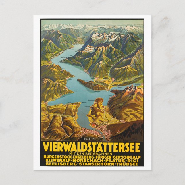 Flygkartskiss över centrala Schweiz Vykort (Framsida)