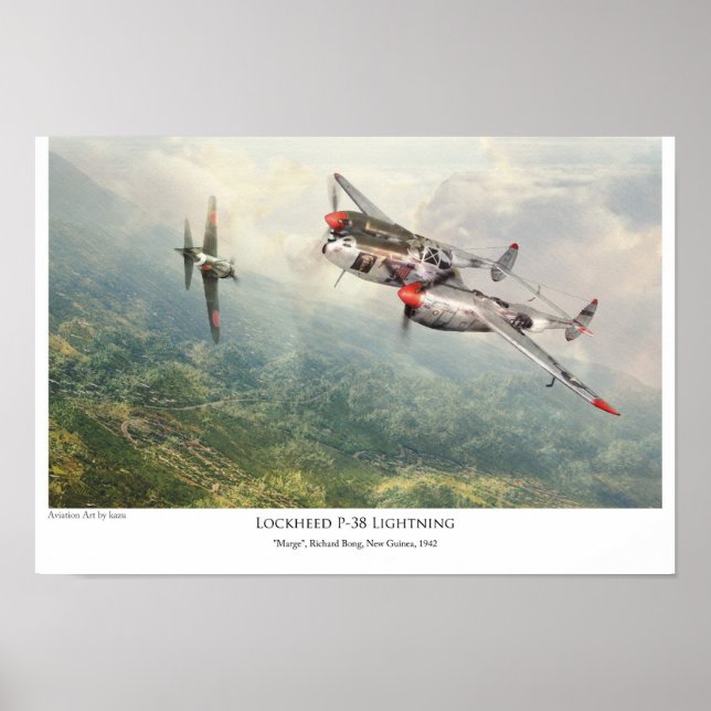 Flygkonst Poster "Lockheed P-38 Lightning" (Framsidan)