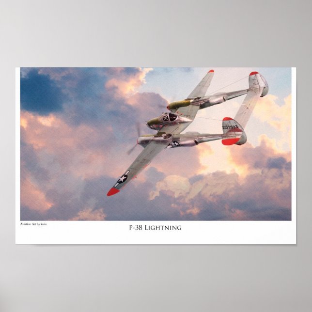 Flygkonst Poster "P-38 Lightning" (Framsidan)