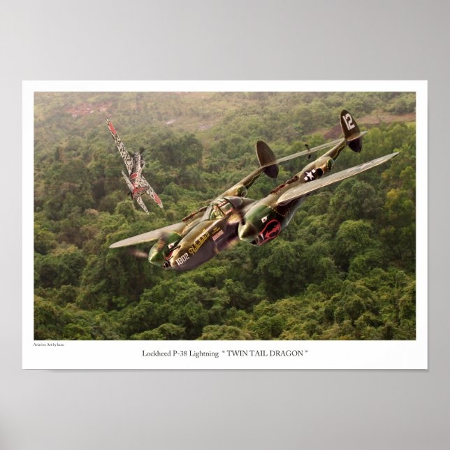 Flygkonst Poster "P-38 Lightning" (Framsidan)