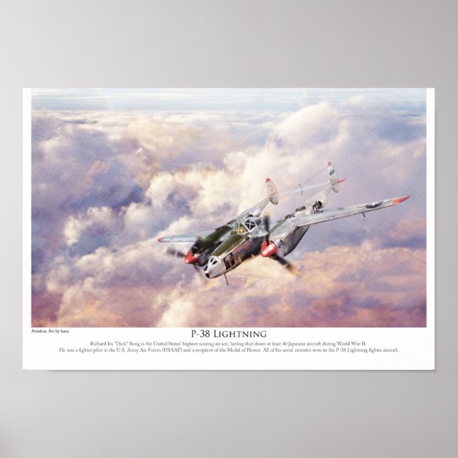 Flygkonst Poster "P-38J Blixt" (Framsidan)