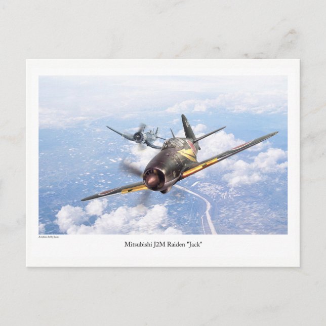 Flygkonst vykort "Mitsubishi J2M Jack" (Framsida)