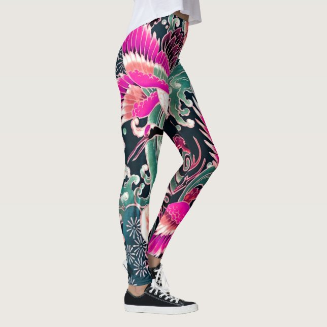 FLYGKRANER VÅGAR,FLÖDEN Rosa Japansk Blommigt Leggings (Höger)
