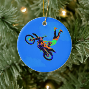 Flygledsstöd - Freestyle Motocross Stunt Julgransprydnad Keramik