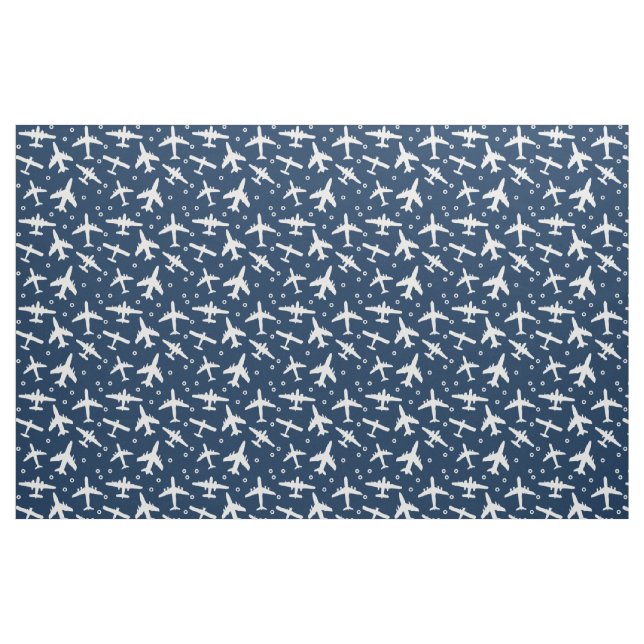 Flygmarint blått och vitt flygplan Mönster Tyg (Fat Quarter)