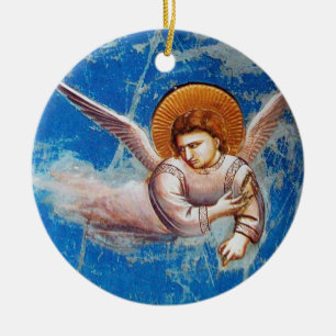 FLYGNING AV KRISTMASANGEL I BLÅ HIMMEL, BLOMMIGT JULGRANSPRYDNAD KERAMIK