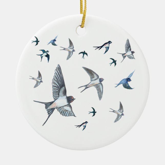 Flygning av Sväljande fågelillustration Julgransprydnad Keramik (Framsidan)