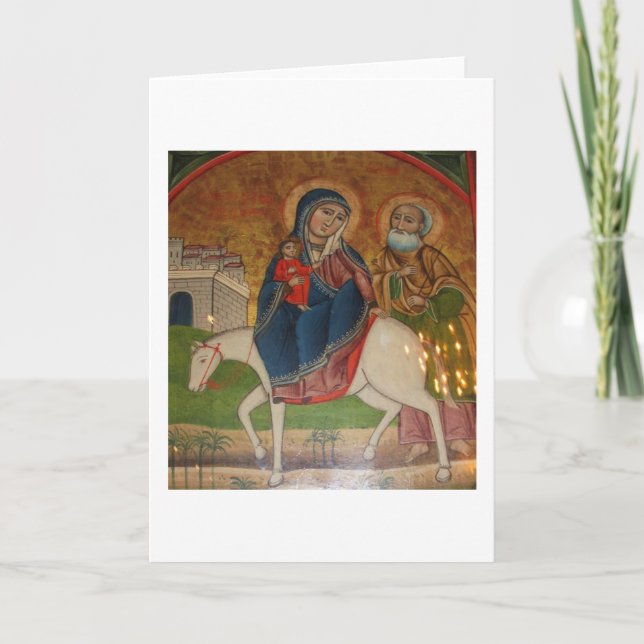 Flygning i Egypten av Heliga-familjen Helgkort (Framsida)